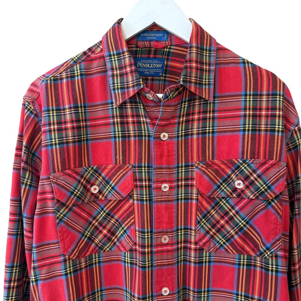 Pendleton Burnside 2 Pocket Red Plaid Flannel Cotton Button Down Shirt size M